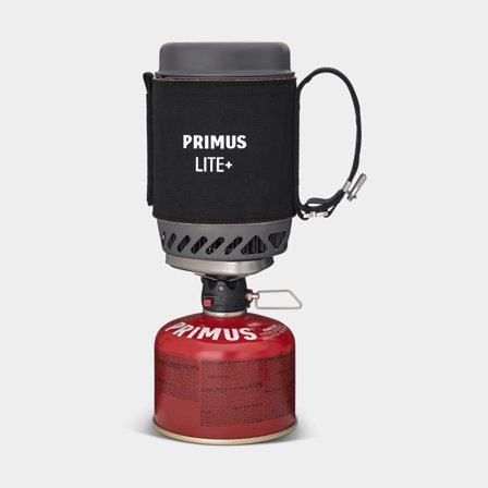 Cocina portátil de gas / cocina de tormenta Primus Lite Plus Stove System Black, 1500 W, con encendido piezoeléctrico integrado + cazo (500 ml), + Gas