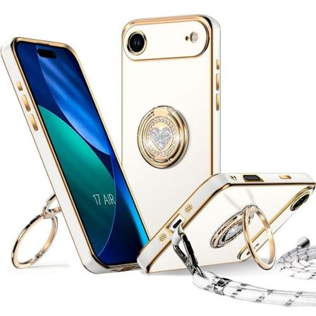 Coque til iPhone Air, Ultra Slim Silikonebeskyttelse med Hjerte-Mønster og Snor - Hvid