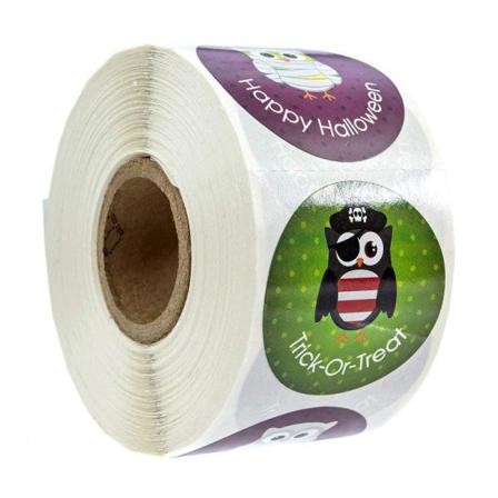 2x 500 St 8 Design Owl Happy Halloween Halloween Stickers Etikett Green
