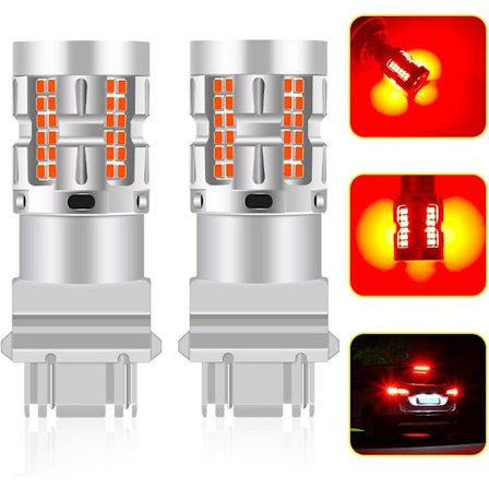Rød - 2 stk 3157 P27/7W T25 Bil LED Pære Bremslys LED Baglygte