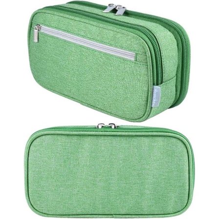 Suuri penaali, suuri kapasiteetti, 3 lokeroa, kynälaukku, koulutarvikkeet, toimistotarvikkeet, meikkipussi, vihreä