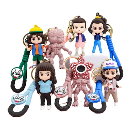 7 stk. Stranger Things nøglering sæt - Hellfire Club tema charms - Tegneseriefigur nøglering
