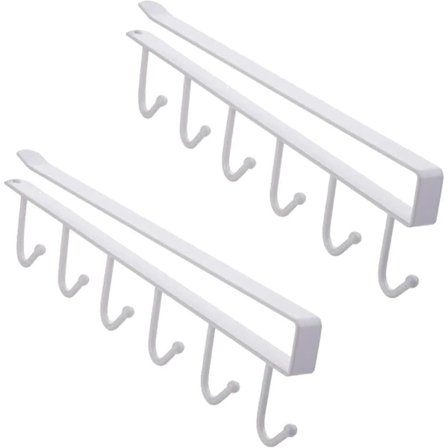 2-pakning Hylle Kopp Krus Henger Hvit Krok Kaffekopp Krus Holder med 6 Kroker, Håndkleholder Skap Organizer