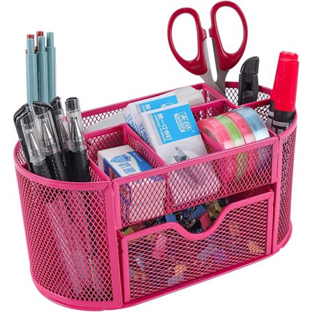 Kontorsnet Skrivebordsopbevaring Alsidig Kontorartikler Opbevaring Skrivebordsorganisator Penneholder med Skuffe Pink