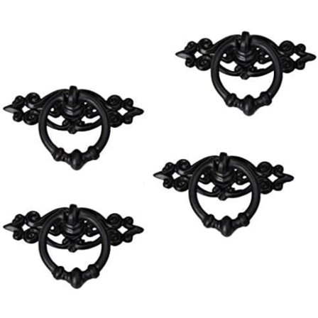 4 st Svarta Antika Skåpdörrar Lådor Skåp Ringhandtag Retro Knopp
