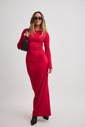 NA-KD Robe longue à manches longues - Robes maxi à manches longues - Rouge - X-Small