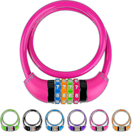 Cykellåskabel, Cykellåskabel med 4-cifret kombinationslegering låsehoved, Nulstillelig kombination Børn 2 fod x 1/2 tomme (rose rød) {DB}