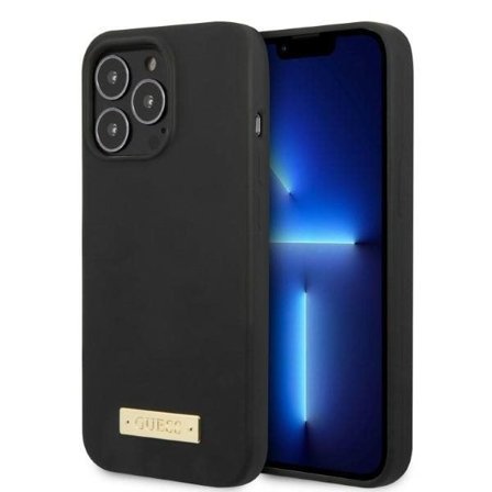 Guess GUHMP13XSPLK iPhone 13 Pro Max 6,7" sort/sort hårdt etui Silikone logo plade MagSafe