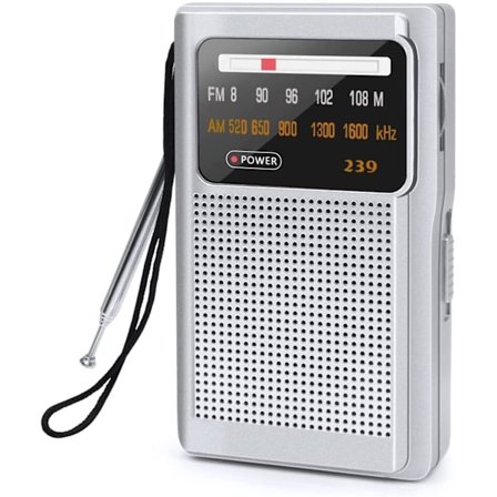 Bärbar Radio, AM/FM Fickradio, Utmärkt Mottagning Transistorradio med Hörlursuttag, för Löpning, Camping (Silver)