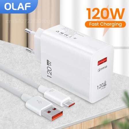 120W USB-oplader Hurtigopladning QC3.0 USB C-kabel Type C-kabel Mobiltelefonoplader til Huawei Samsung Xiaomi Quick Charge EU-Hvid-10A
