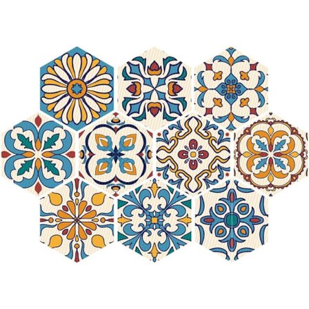 10 sekskantede Azulejos gulvdekaler, 20cmX 23cm veggdekaler, flisdekor for kjøkken bad dekorative selvklebende fliser
