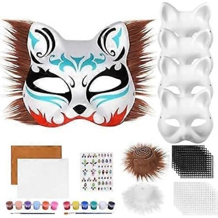 Kattemaske med pels og mesh-øje, blanke papirmasker til DIY, hvide malepapirmasker, kattemaske til DIY Halloween Mardi Gras-fest