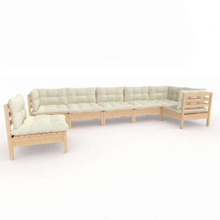 Vidaxl Loungegrupp Med Gräddvita Dynor 7 Delar Massiv Furu Creme