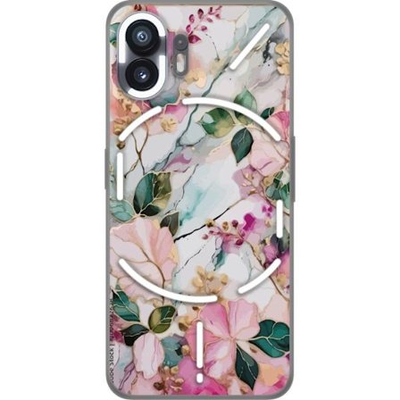 Kompatibel Mobilcover til Nothing Phone (2) Abstrakt marmormønster med blomster, blade og gyldne detaljer i bløde pastelfarver