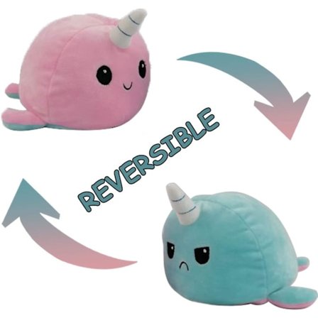 Reversibel Enhjørning Hval Plys Plysdyr Humør Plys Dobbeltsidet Flip | Pink Og
