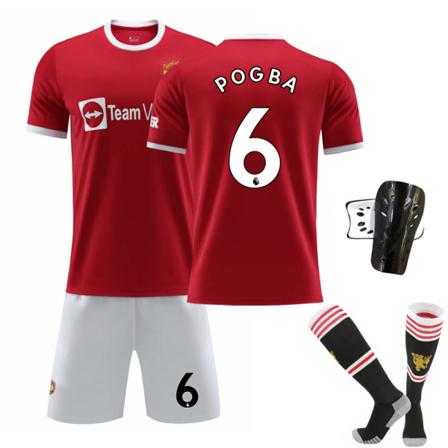 21-22 Uusi Red Devils Koti Ei. 7 Ronaldo Paita Ei. 6 Pogba Jalkapallo Paita Set Ei. 18 Tähti Alkuperäisillä Sukilla Size 6 with socks + protective 