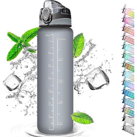 1 liters drikkedunk med sugerør, med tidsmarkører, sportscykelflaske (gradient Pink Blue)