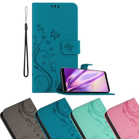 S8 dekselveske - med blomstermønster og stativfunksjon og spor FLORAL TURQUOISE Galaxy S8