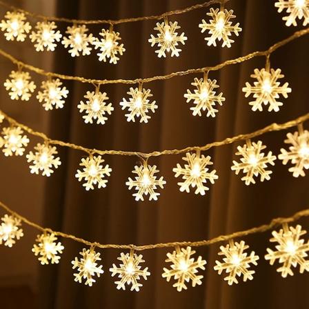 Innendørs julelys (varm hvit), 6m 40 LED snøfnugg lyslenke, innendørs og utendørs juledekorasjonslys
