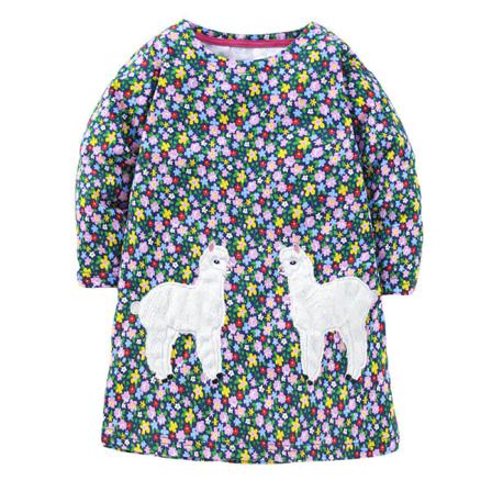 Flickor Långärmad Print T-shirt Klänning Crew Neck Klänningar