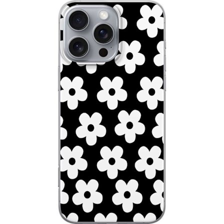 Yhteensopiva Puhelinkuori Apple Apple iPhone 16 Pro Max Mustavalkoinen kukkakuvio minimalistisessa skandinaavisessa muotoilussa, jossa voimakas kontra