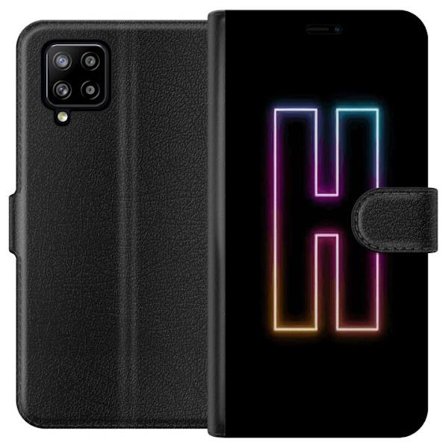 Kompatibel Tegnebogsetui til Samsung Samsung Galaxy A42 5G Minimalistisk neonbogstav H i farveskiftende lys mod sort baggrund med moderne typografisk