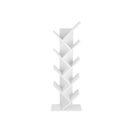 Rootz reol - 8-tiers bogreol - Træformet reol - Moderne træbogsarrangør - Stilfuld træformet reol - Gulvstående træbogsopbevaring - Spånplade - Hvid -