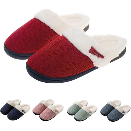 Dametøfler med memory foam, lukket tå, fluffy og bløde, komfortable og afslappede, røde. rød