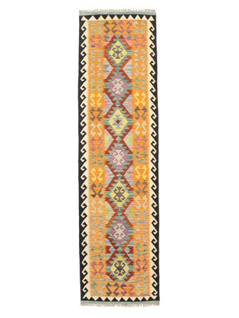 Hand Woven Kilim Afghan Old Style Rug 83X297 Wool Orange/Green Small