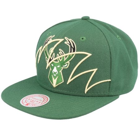Mitchell & Ness - Verde snapback Gorra - Milwaukee Bucks Shark Bite Green Snapback @ Hatstore