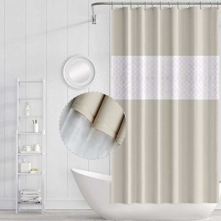 Vattentät mögelbeständig duschdraperi med krokar, mögelbeständig, antibakteriell, lätt att rengöra, duschdraperier för badrum, 180 x 200 cm (beige