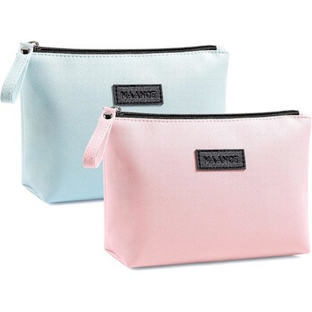 Lille Kosmetiktaske til Håndtaske Lille Makeup Taske Bærbar Rejse Makeup Taske Vandtæt PU Læder Makeup Taske med Håndtag Pink og Blå