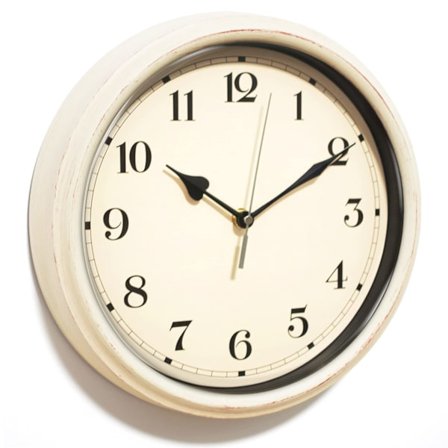 Rustikt vægur, 28 cm landlig stil lydløst ur (hvid)