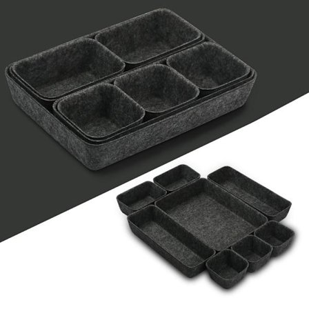 Työpöydän laatikon järjestäjälokero, 8-osainen neliömäinen järjestäjälaatikko pinoavilla osastoilla, sopii kotitoimiston kosmetiikalle (musta)