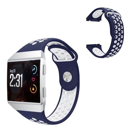 Fitbit Ionic kaksivärinen silikoninen kellonauha - Tummansininen / Valkoinen