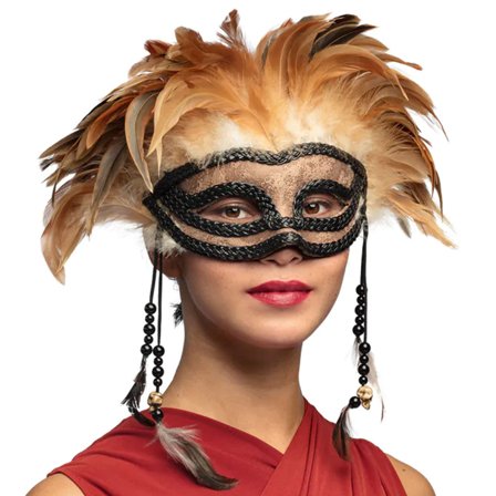 Voodoo Halvmask med Fjädrar