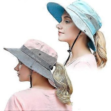 2 kpl Naisten Poninhäntä Kesähattu UV-suojalla Leveälierinen Taitettava Safari Kalastushattu