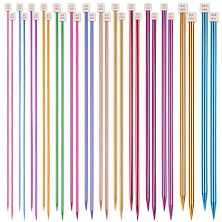 Fargede strikkepinner - 35 cm lange, 28 stk. aluminium strikkepinner med enkel spiss 2 mm