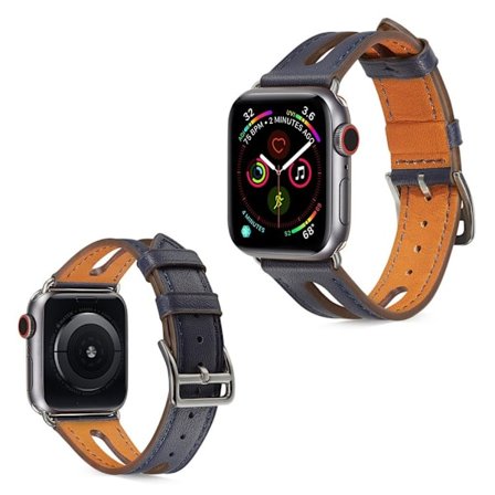 Apple Watch Series 5 40mm læder Læder Urrem - Mørkeblå
