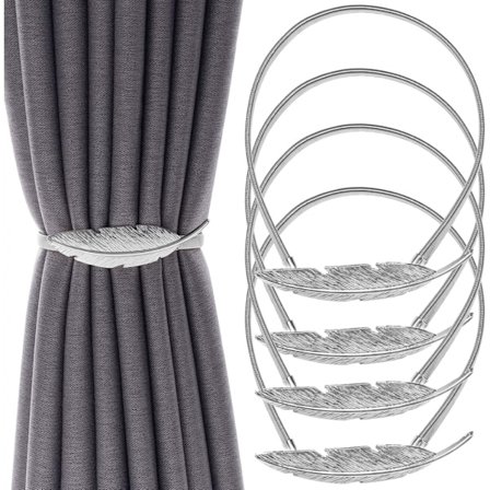 4 Pakke Aluminiumlegering Fjærdesign Gardin Holdback Silvery Feather Carving Design Gardin Bånd for