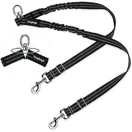 Dobbel kobbel, justerbar og 360° roterbar, hundekobbel for 2 hunder, reflekterende elastisk kobbel, for små, mellomstore og store hunder Hy