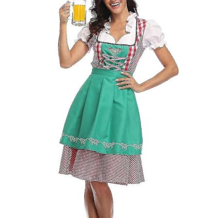 Naisten Oktoberfest-asu Aikuisille Dirndl Saksalaisen Perinteinen Baijerilainen Olutkarnevaali Fraulein Cosplay Puku Palvelijan Mekko Asun-Xin Green L