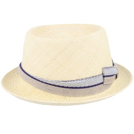 MJM Hats - Beige straw Hut - Leonardo Panama Blue/Beige Band Straw Hat @ Hatstore