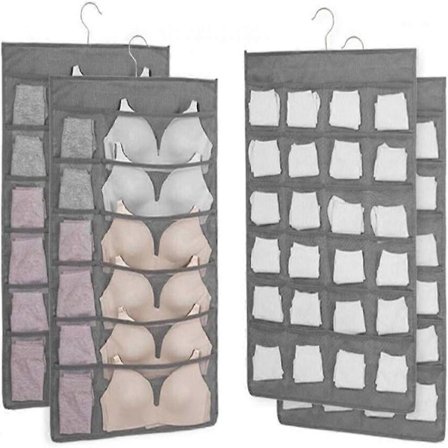 2 stk. dobbeltsidet garderobeskab undertøjsopbevaringspose grå udvidet opgraderet version 12+24 48*80 WLQ