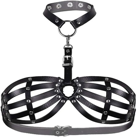 2025 Seneste Model Goth Bondage Lingeri BH Læder Krop Halterneck Sort Bur Sexet Sexet Lingeri Heldragt til Kvinder Sort One S