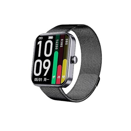 Icke-invasivt blodsockermättande smartklocka, full touch hälsoövervakningsklocka med blodtryck, blodsyremätning, sömnövervakning svart stål