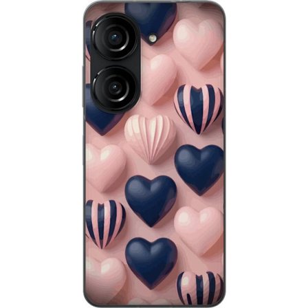Kompatibelt Mobildeksel til Asus Zenfone 10 Myke tredimensjonale hjerter i rosa og marineblå toner i et romantisk mønster