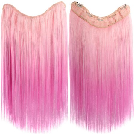 V-formet et stykke syntetisk 4 Clip In Hair Extensions Langt lige frisure Hårstykke Farve 50 cm Naturligt falsk hår