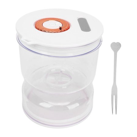 Sylteglas med si, vendegaffel, datomarkering og timeglas, tæt forsegling, tør-våd adskillelse, fødevareopbevaringsbeholder til oliven, køkken