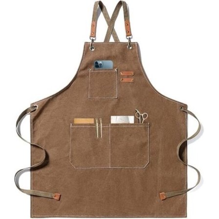 Kokkeforklæde, Haveforklæde i bomuldscanvas med store lommer til mænd og kvinder, Køkkenforklæde, Kraftigt justerbart haveforklæde - Kaffe